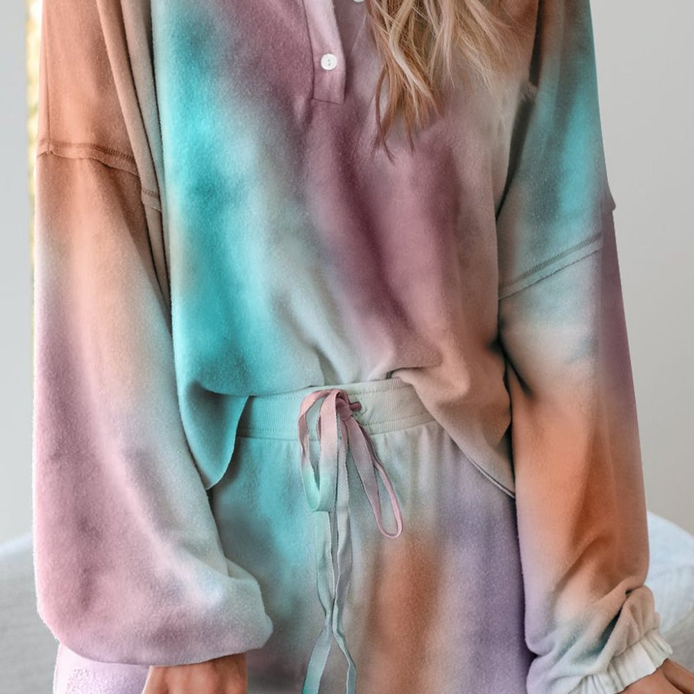 New Multicolor Tie Dye Knit Loungewear Set - Picture 6 of 12